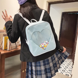 ran japonés bolsa de la escuela de color caramelo transparente amor en forma de corazón mochila para mujeres niñas (3)