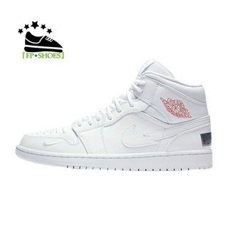 YL🔥Stock listo🔥『FP•Shoes』 Nike Air Jordan 1 AJ1 Mid Euro blanco rojo Lightning roto gancho bordado moda parejas zapatos de baloncesto zapatos para correr