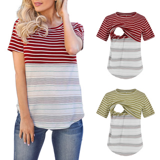 mujeres maternidad enfermería tops patchwork rayas lactancia materna camiseta