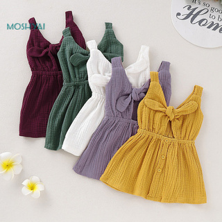 Moshyai bebé vestido sin respaldo todo-partido Color sólido niñas vestido sin mangas para verano (1)