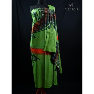 Contemporáneo abstracto escrito Batik tela verde negro Hoseit uno
