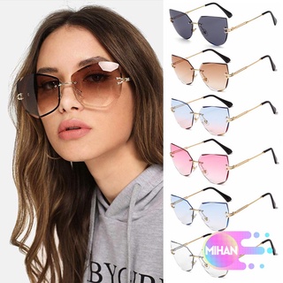 Mihan Gradient sin montura gafas de sol sin marco sombras de ojo de gato gafas de sol UV400 moda de corte de la lente gafas de sol de Metal de las mujeres