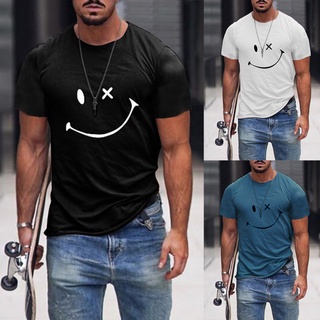 Hombres Fitness Tops Sonrisa Impreso Manga Corta Slim T-shirt Verano Casual Blusa