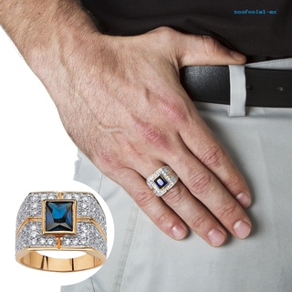 seafeelm1 anillo cuadrado con incrustaciones de diamantes de imitación de zafiro de imitación para hombre fiesta Club joyería regalo