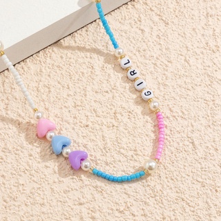YONGKE collar de cuentas coreanas para mujer estrella clavícula cadena alfabeto amor dulce Multicolor sonrisa étnica collar (7)