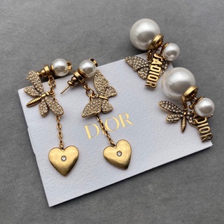 alta calidad imagen real accesorios de moda dior collar pendientes mano nueva oro de doble capa perla mariposa letra refinación (8)