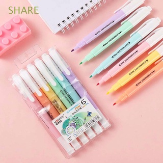 SHARE 6Pcs/Set Fluorescent Pen Stationery Markers Pen Double Head Markers Pastel Drawing Pen Gift Office Supplies School Supplies Student Supplies Kids Highlighter Pen