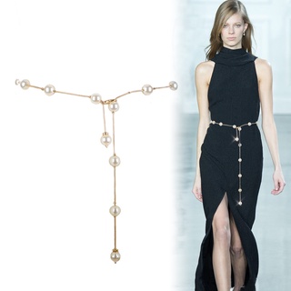 Cintura cadena de las mujeres perla decoración cinturón Simple salvaje vestido de diamantes de imitación incrustaciones de moda pequeño cinturón