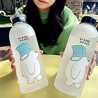 ❀ SIMPLE Plástico Deportes Botella De Agua Portátil Panda Taza Con Paja Transparente 1000ML Artículos De Bebida De Dibujos Animados A Prueba De Fugas Mate We Bare Bears (8)
