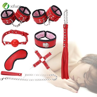 [XF] 8 piezas de cuero sintético cegador de mano puño de látigo cuerda cuello cuello sexo BDSM juguetes conjunto