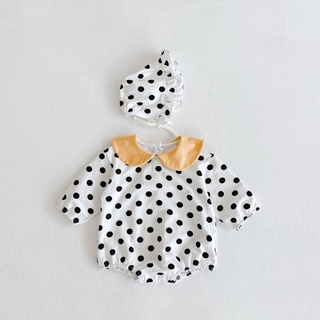 (66-90) Ins chica bebé punto impresión bebé collar mameluco traje de onda punto grande solapa de algodón puro enredadera estilo delgado (6)