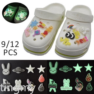 9/12PCS Bad Bunny zapato encantos para cocodrilo y pulsera y zapato pulsera brillan en la oscuridad
