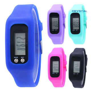 Crystal Stylish Sport Silicone Pedometer Calorie Step Counter Unisex Digital Wrist Watch