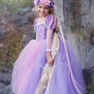 2021Nuevo vestido de princesa de pelo largo para niña de Navidad, ropa de actuación para niños