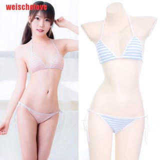 {weischolove}Japanese Sweet Lolita Swimsuit Swimwear Cosplay Costume Stripe Bikini Suit EWQ