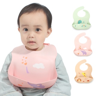 Babero de silicona suave impermeable de grado alimenticio/bebé lindo de dibujos animados ajustable fácil de limpiar