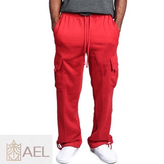 pantalones casuales sueltos de color sólido con bolsillos deportivos para hombre