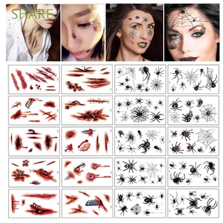 SHARE Women Tattoo Stickers DIY Body Art Stickers Temporary Tattoos Lifelike Waterproof Scar Spider Design Men Halloween Face Patch