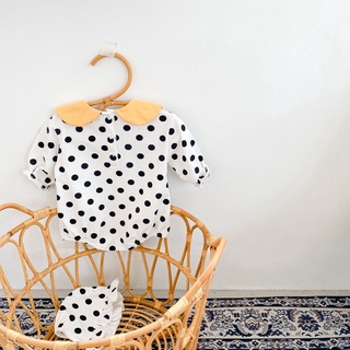 (66-90) Ins chica bebé punto impresión bebé collar mameluco traje de onda punto grande solapa de algodón puro enredadera estilo delgado (8)