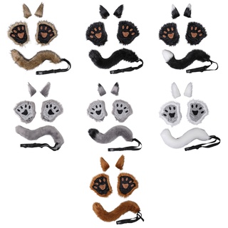 Inf 5 piezas de orejas hinchadas guantes cola Anime Lolita gótico accesorio para disfraz fiesta (4)