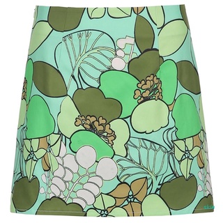 piel mujer cintura alta vintage verde floral hojas impresas una línea mini falda verano gráfico slim fit fondos cortos playa vacaciones streetwear