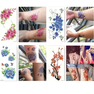 TANGSHANG mujeres falsos tatuajes rosa brazo pierna arte temporal tatuaje pegatinas artificiales desechables maquillaje de moda chica arte corporal (6)