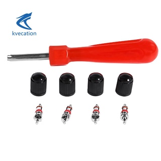 Kvecation 4 Núcleos De Válvula + 4 Tapas 1 Destornillador/Kit De Herramientas De Reparación De Neumáticos (1)