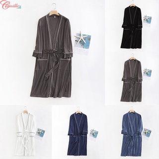 Hombres mujeres Casual delgado largo albornoz Kimono ropa de hogar camisón ropa de dormir