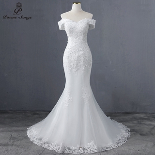 Elegant Boat ncek style mermaid wedding dress 2021 wedding gowns marriage bride dress vestidos de novia robe de mariee (1)