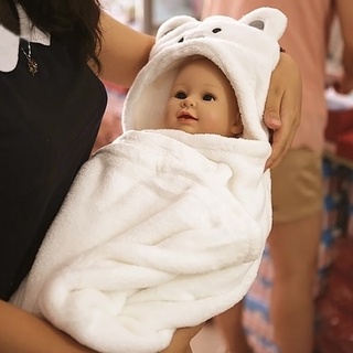 lindo suave animal de dibujos animados bebé niño albornoz con capucha niño toalla de baño (5)