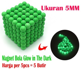Imanes brillan en la oscuridad bolas de 5 mm/bolas Bucky redondas verde fósforo (1)