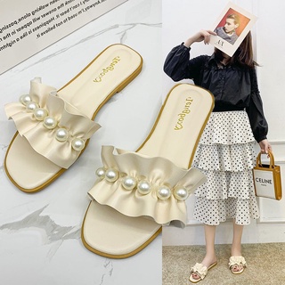 Sandalias y zapatillas de encaje de perla de hadas para mujer de verano nuevo estilo zapatillas de playa