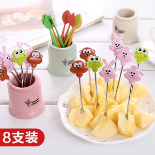 "8 solo tenedor de fruta + base" creativo de dibujos animados sin horquilla de fruta se puede cubrir con ensalada de frutas tenedor