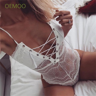 OEMOO Fashion Sexy encaje body malla Sexy lencería con cordones nuevo V-cuello sin mangas señora manga larga/Multicolor