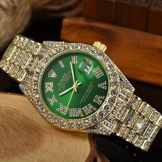 Rolex de lujo diseño de números romanos tres cuentas diamante tendencia todo-partido reloj