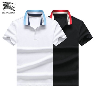 BURBERRY men summer casual black white formal slim lapel short-sleeve polo-shirts