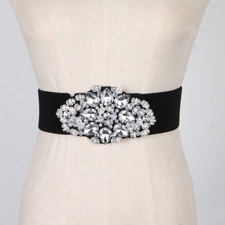 [laco] señoras elegante con cuentas de cristal decoración de cintura ancha cinturón corsé cinch blanco