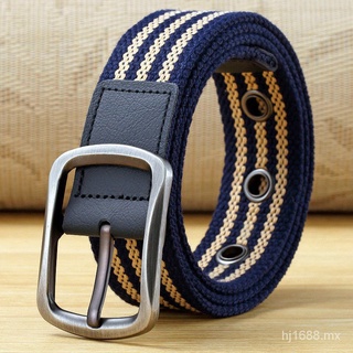 Cinturón de lona para hombre y mujer cinturón de pantalón Tejido estilo coreano versátil ocio Cargo Jeans hebilla Pin cinturón de estudiante de moda