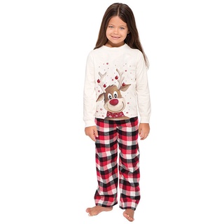 bbq-navidad familia pijamas conjunto, reno patrón tops+pantalones elásticos largos para