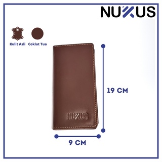 Largo marrón oscuro cartera de cuero genuino soporte muchas ranuras para tarjetas - liso