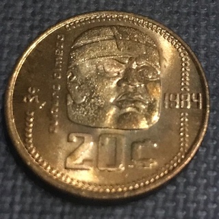 Moneda 20 Centavos Cabeza Olmeca