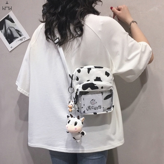 [YR] bolso de lona estudiante con lindo patrón de vaca