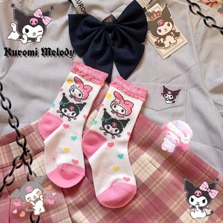INS Lindo Japonés Kuromi Calcetines Para Las Mujeres Niñas De Dibujos Animados De Impresión Media De Tubo Dulce Estudiante Jk Uniforme Lolita Calientes (1)