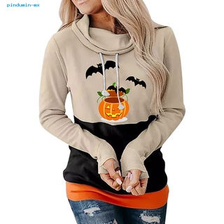 pindumin Top Women Sweatshirt Long Sleeve Drawstring Sweatshirt All Match for Halloween
