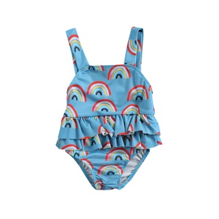 GOGOGO-Baby Toddler Girls One-Piece Swimsuit, Rainbow Printed Ruffle Tutu Trim