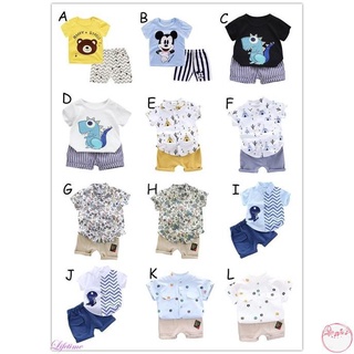 Summer Children Baby Boys Casual Short Sleeve Cartoon Shark Print T-shirt Tops+Shorts Costume Set (8)