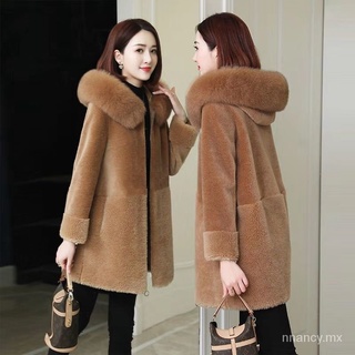 otoño imitación piel de cachemira abrigo de las mujeres de la mitad de la longitud de zorro cuello de piel de estilo coreano de lana de cordero acolchado abrigo (1)