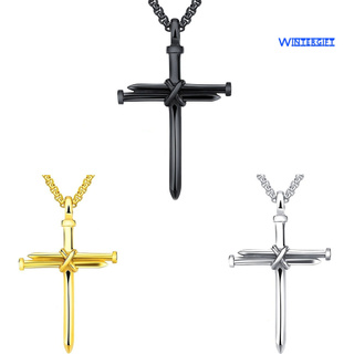 Collar de invierno moda hombre mujeres titanio acero cruz colgante larga cadena collar joyería regalo (3)