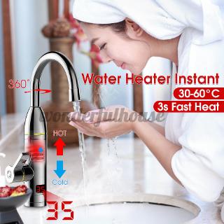 Grifo eléctrico instantáneo 360 grifo de agua caliente calentador de agua LED pantalla de baño 3KW 220V (1)