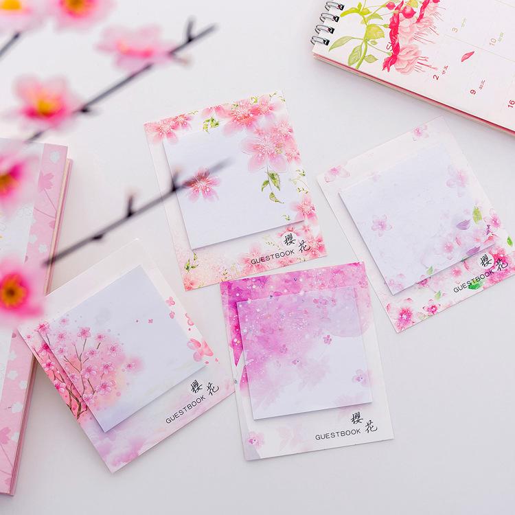 Pegatinas de flores de cerezo papelería notas adhesivas pequeñas notas frescas (3)